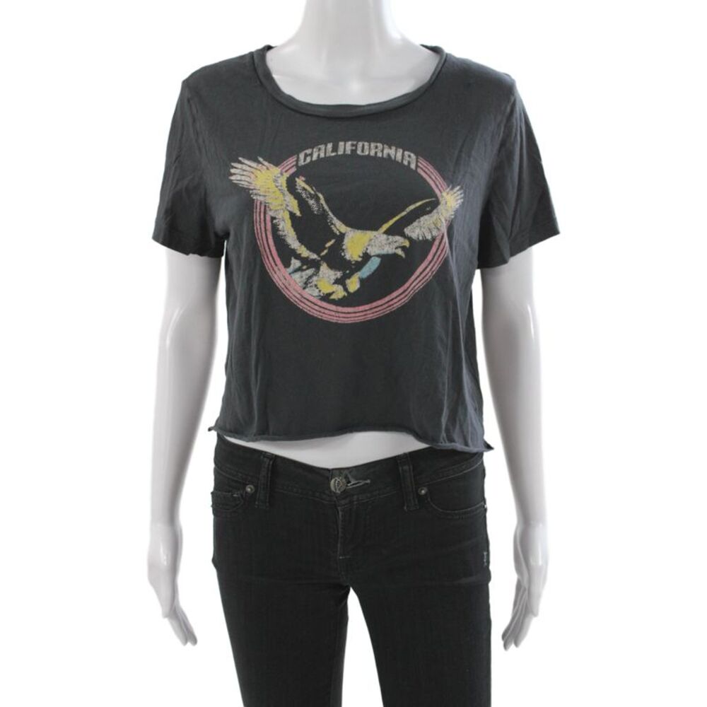 SOL ANGELES Womens Cropped Cotton Scoop Neck Black T-Shirt Short Sleeve Size L